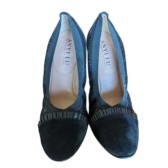 Anyi Lu black Italian leather ballet block heeled pumps - Picture 2 of 10